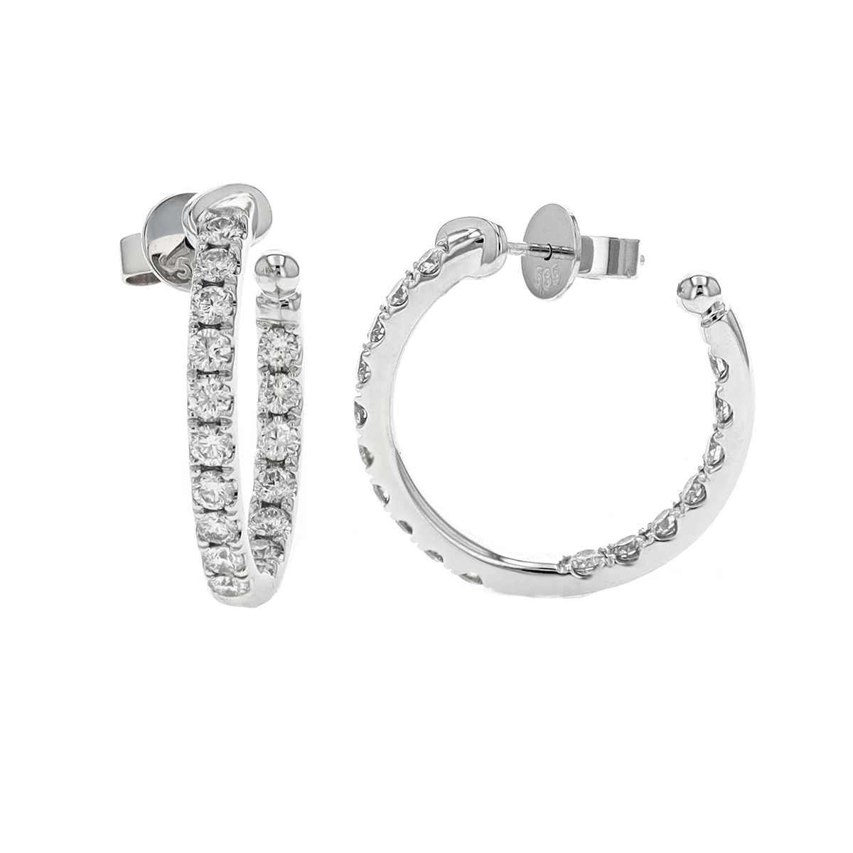 14K White Gold 1.30 Carat Diamond Hoop Earrings