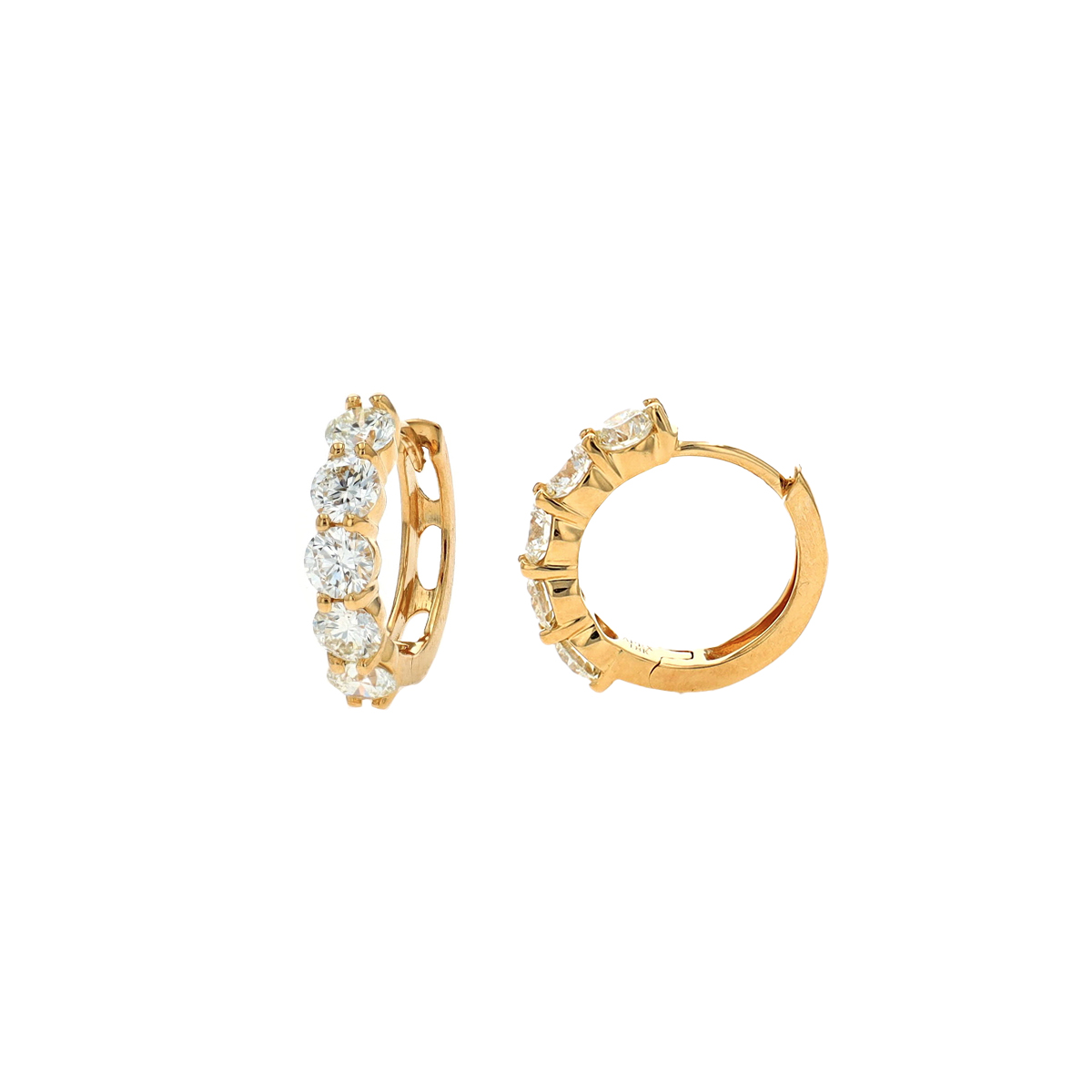 18K Yellow Gold 1.99 Carat Diamond Hoop Earrings