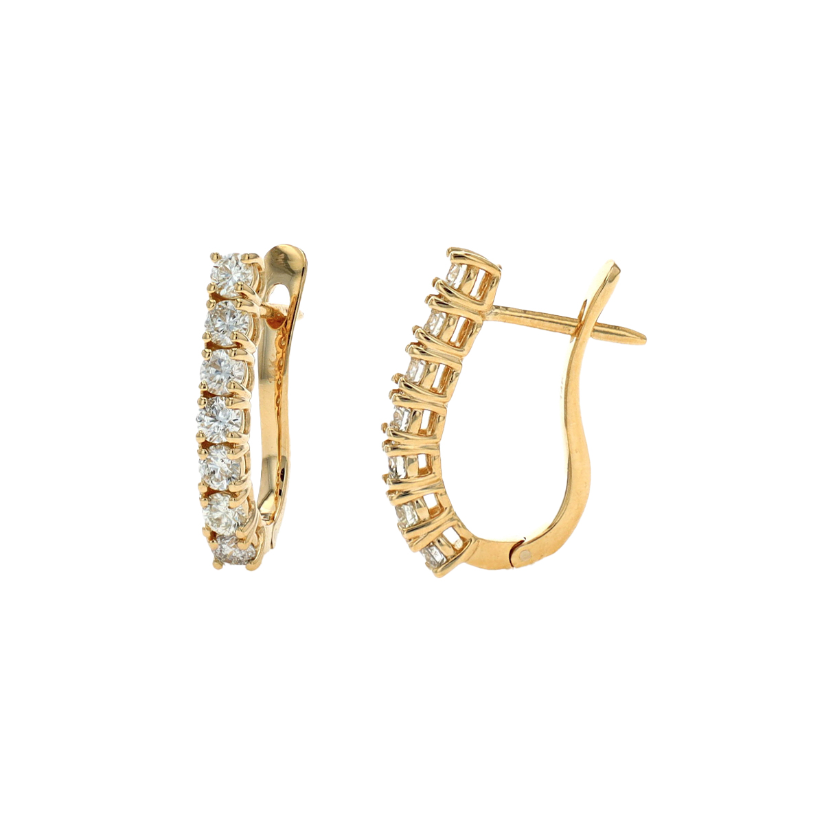 14K Yellow Gold Straight Line Diamond Huggie Hoop Earrings