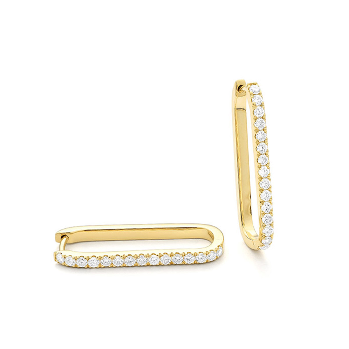 14K Yellow Gold Diamond Oblong Hoop Earrings