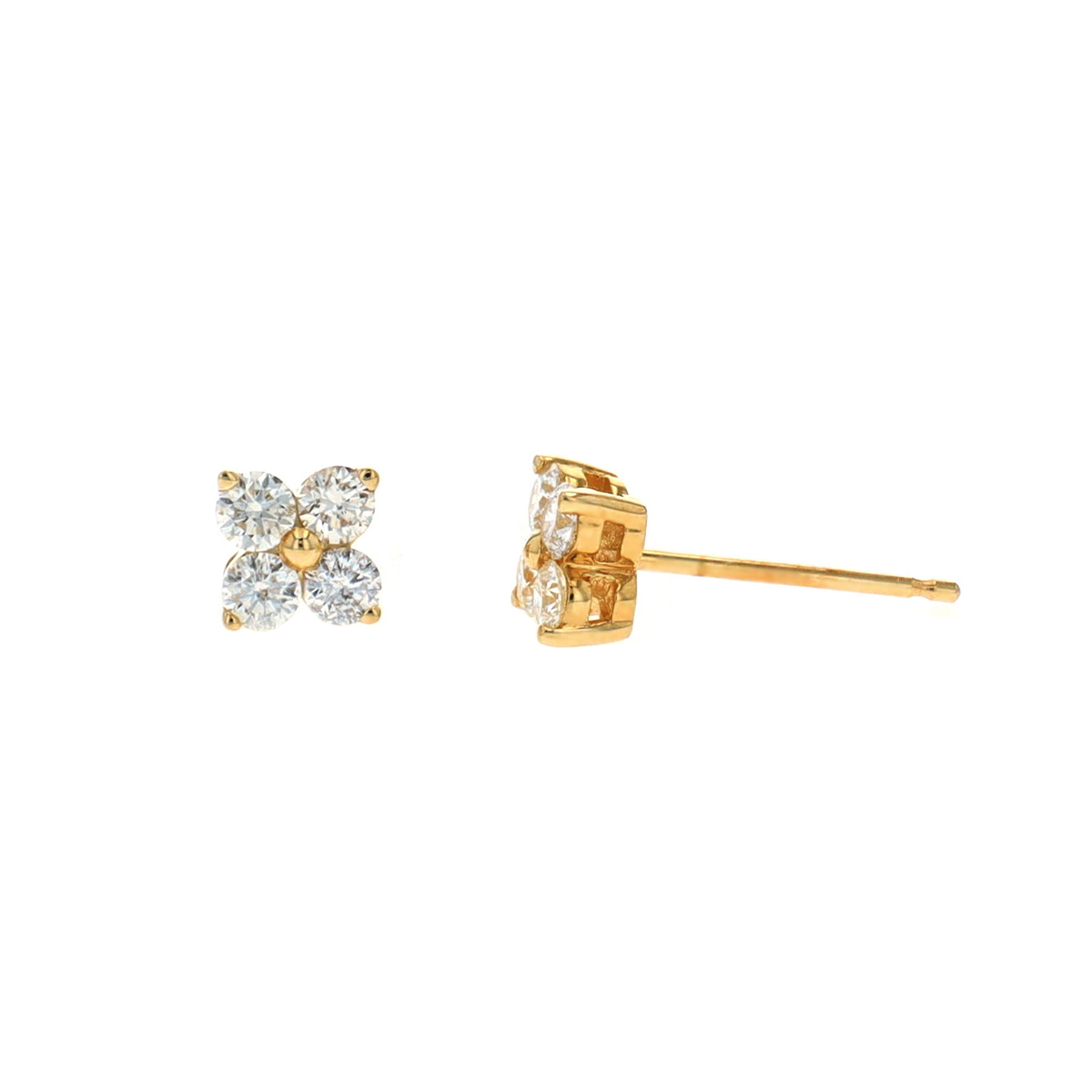 14K Yellow Gold Diamond Square Cluster Earrings