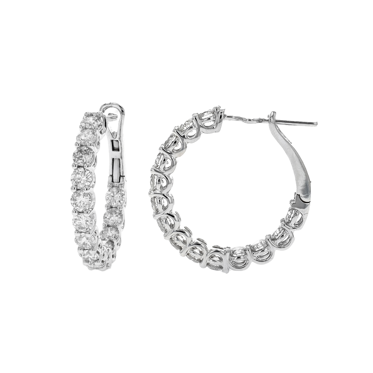 14K White Gold 4.15 Carat Diamond Hoop Earrings