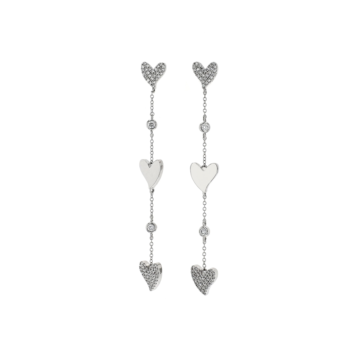 14K White Gold Diamond Pavé Heart Dangle Earrings
