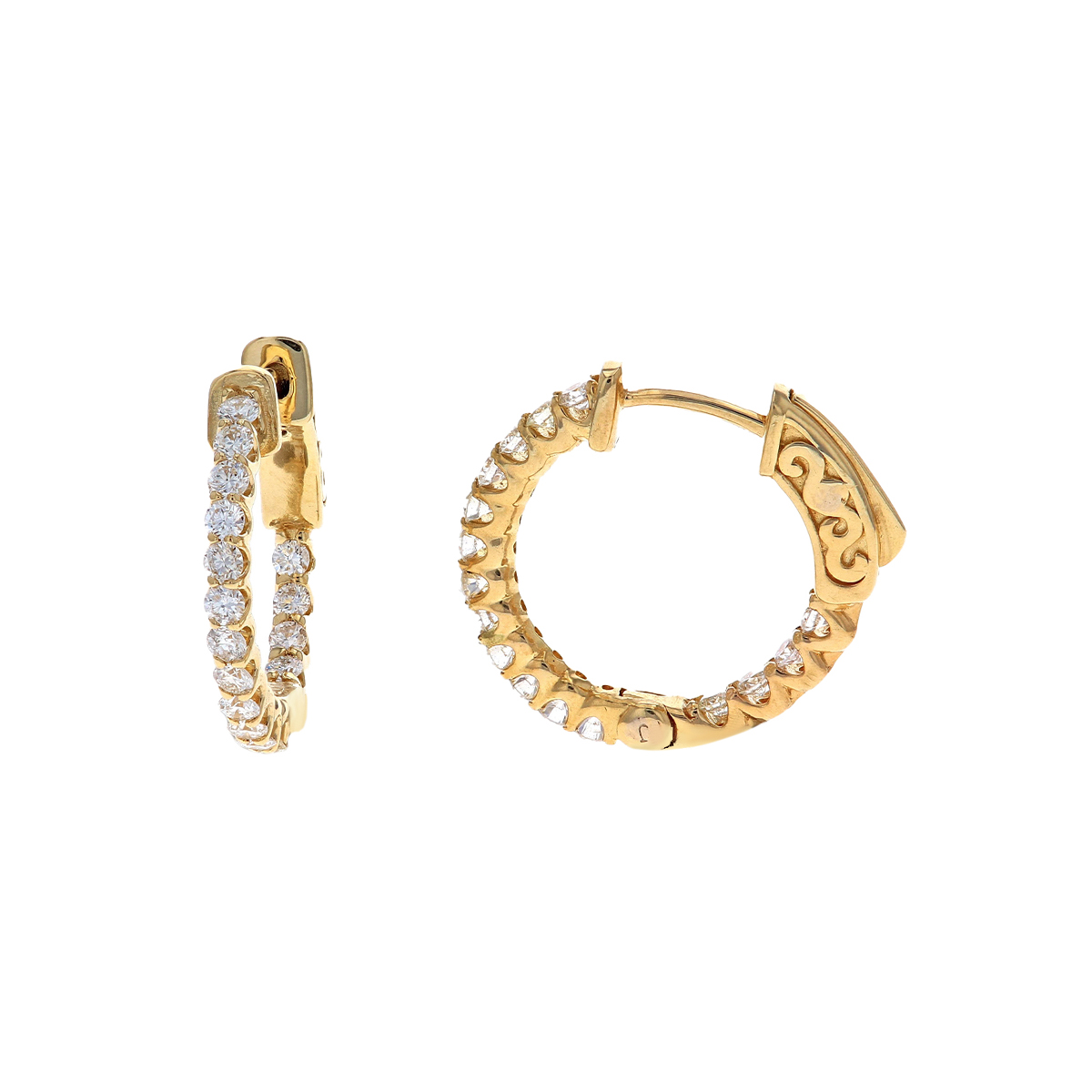 14K Yellow Gold 0.70 Carat Diamond Hoop Earrings