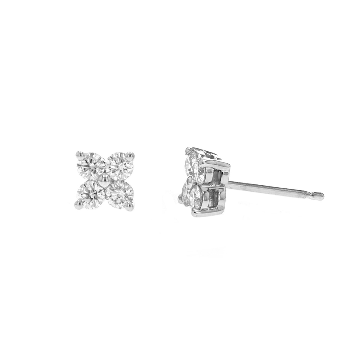 14K White Gold Diamond Square Cluster Earrings