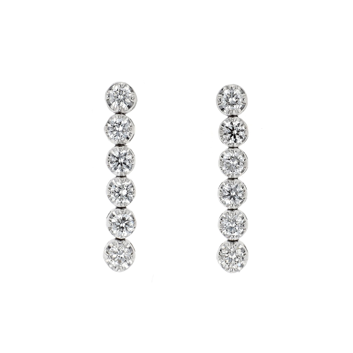 14K White Gold Diamond Straight Line Dangle Earrings