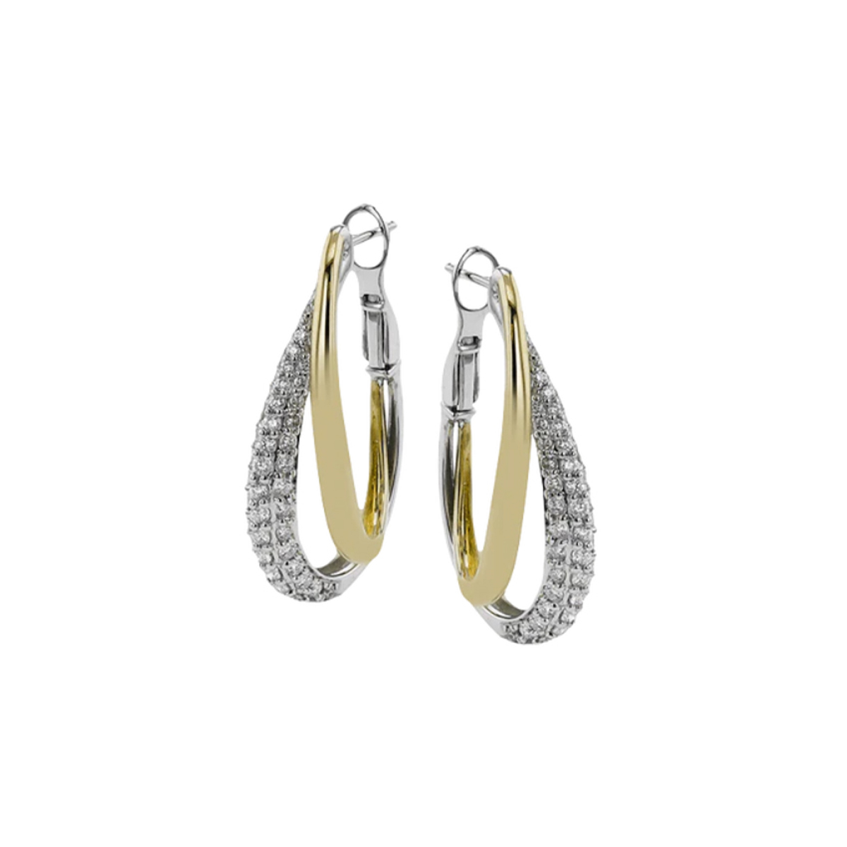 18K Two-Tone Interlocking Diamond Hoop Earrings