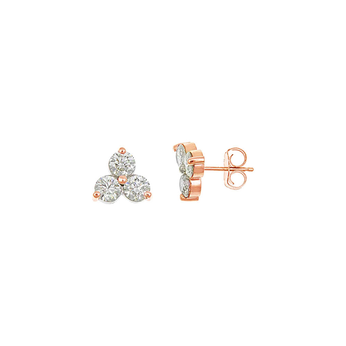 14K Rose Gold Cluster Diamond Stud Earrings
