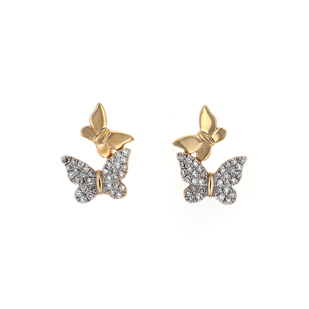 14K Yellow Gold Diamond Pavé and Polished Butterfly Earrings