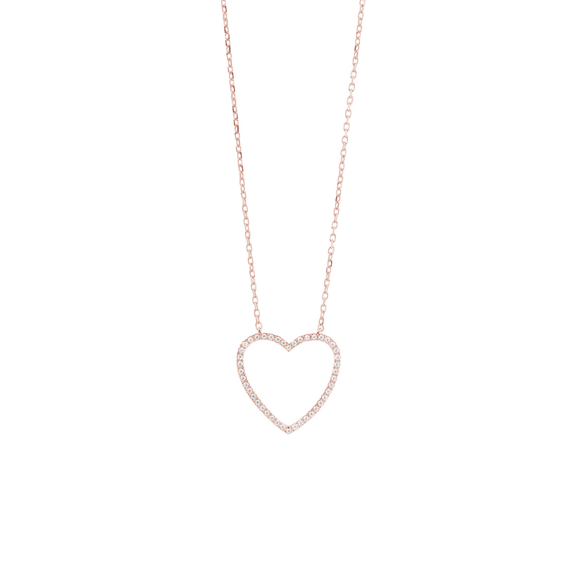 14K Rose Gold Diamond Open Heart Necklace