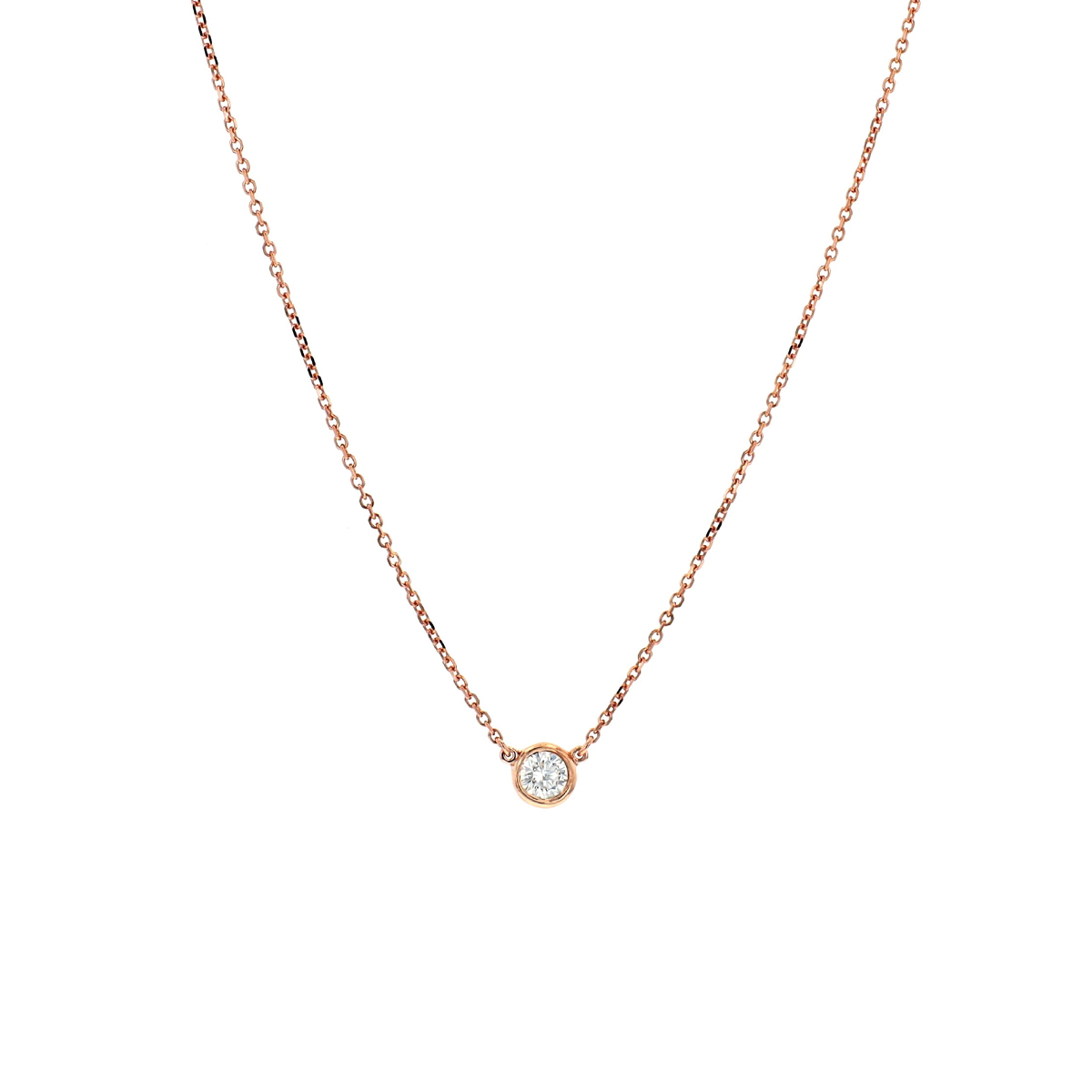 14K Rose Gold Diamond Bezel Solitaire Necklace