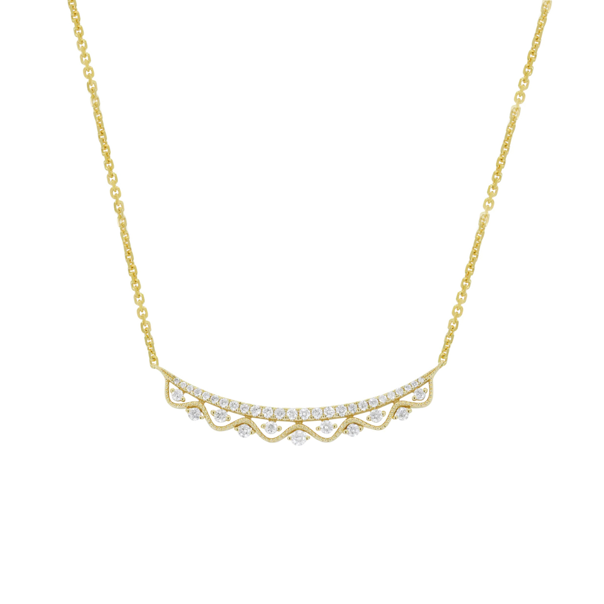 14K Yellow Gold Diamond Wave Necklace