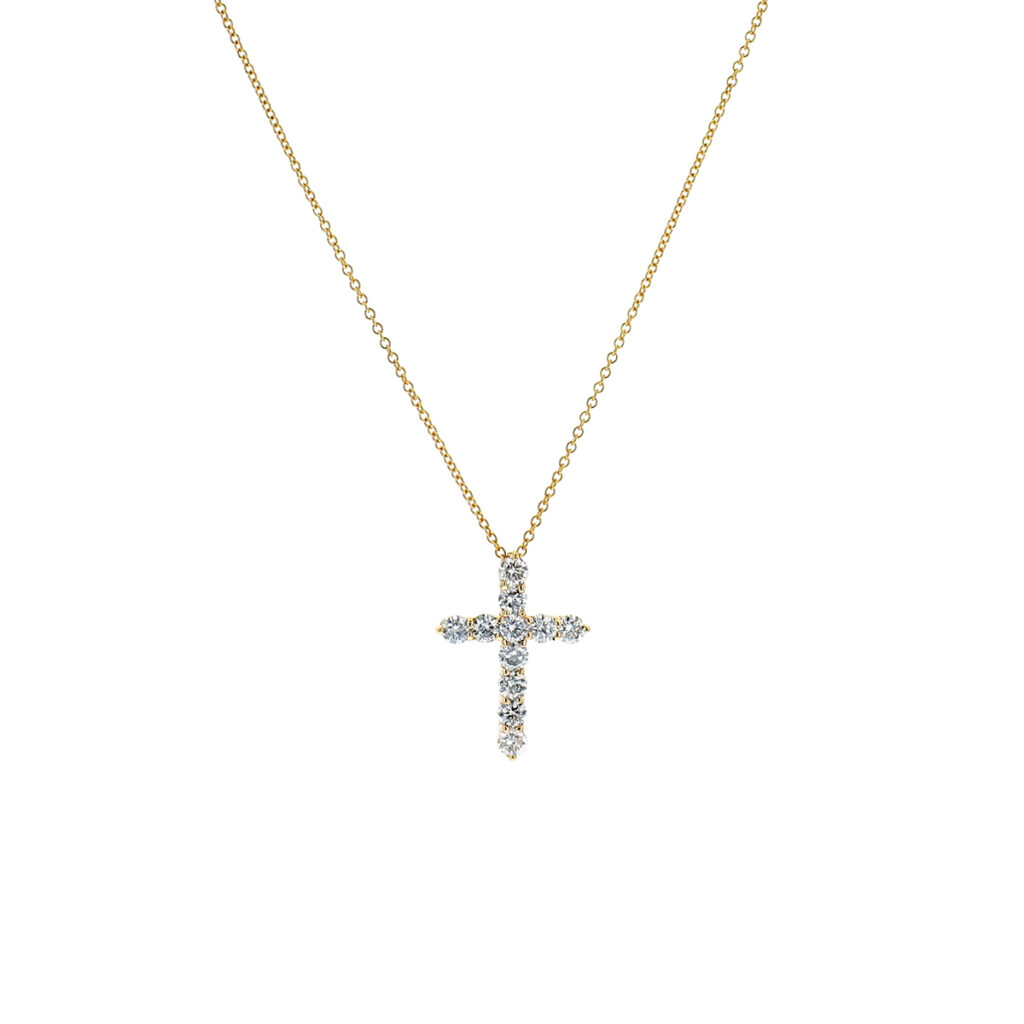 14K Yellow Gold Diamond Cross Pendant with Chain