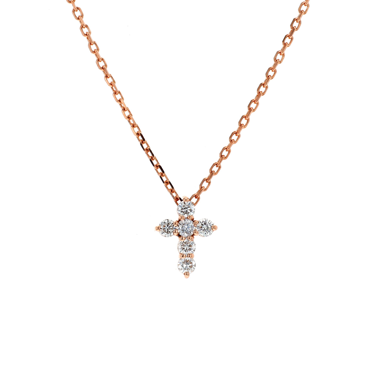 14K Rose Gold Diamond Cross Pendant and Chain