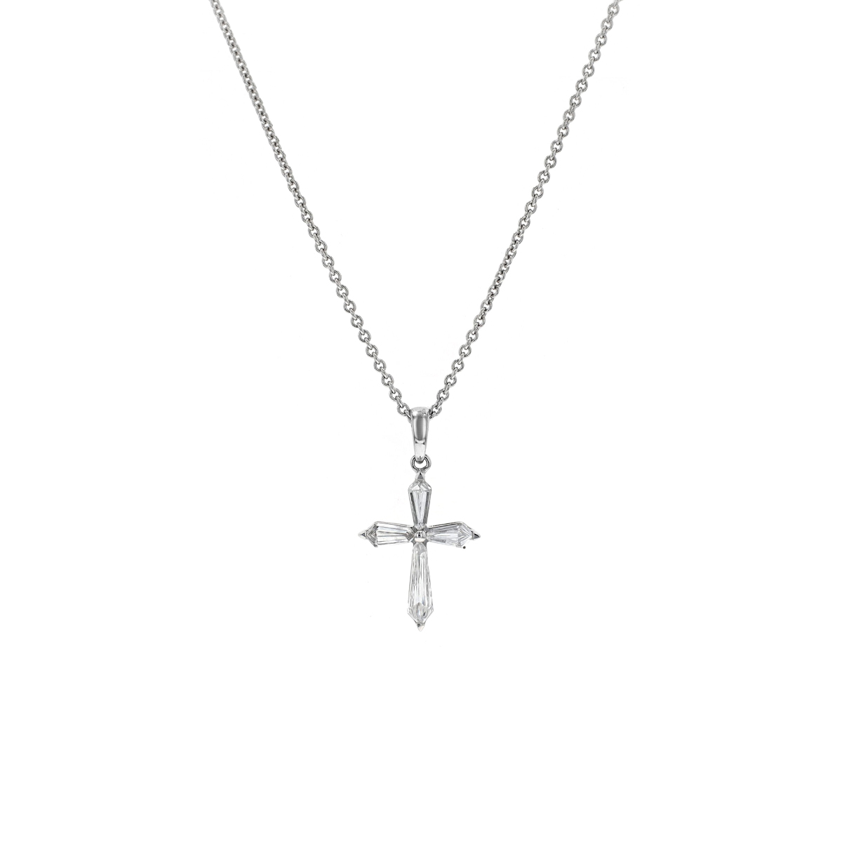 18K White Gold Kite Diamond Cross Pendant with Chain