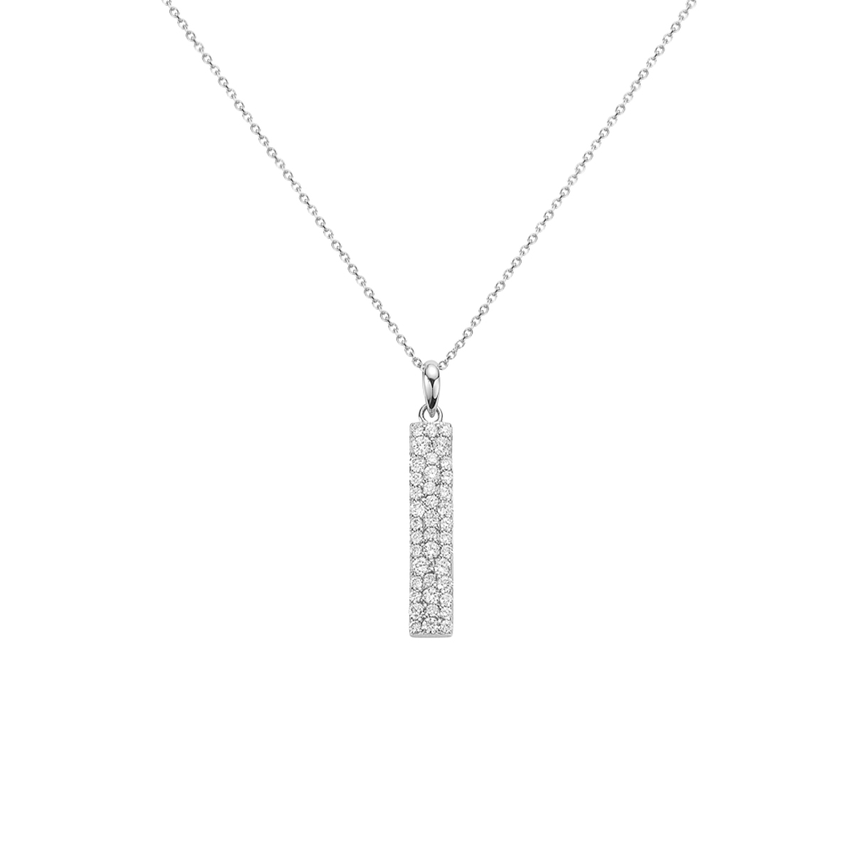 14K White Gold Diamond Bar Pendant with Chain