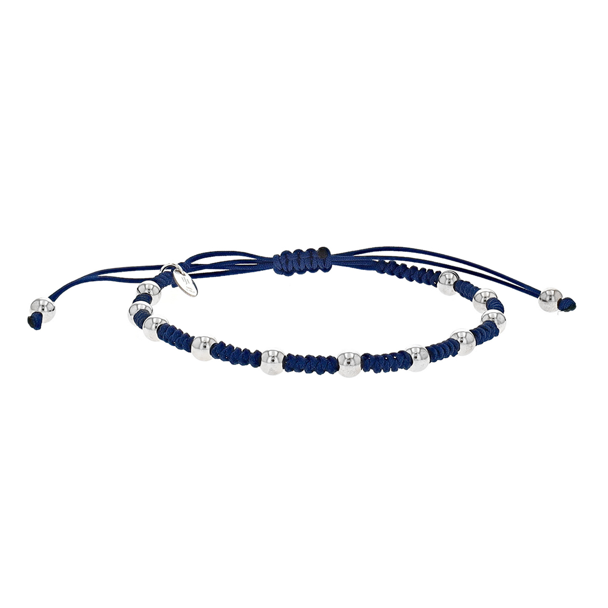 14K White Gold Bead and Blue Rope Bracelet