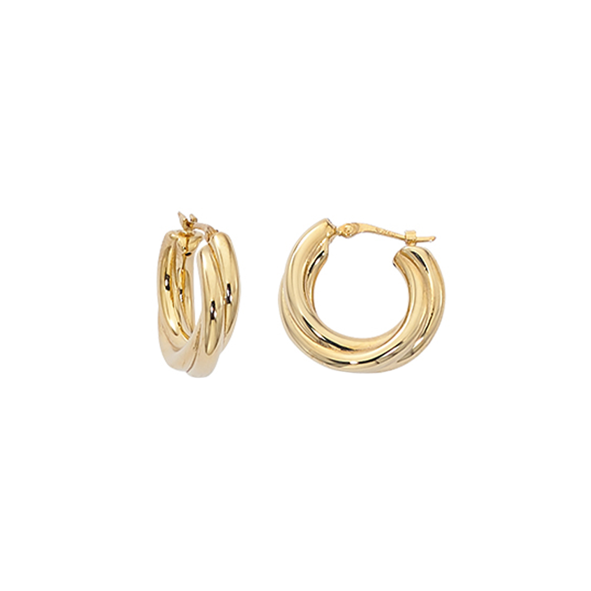 14K Yellow Gold Triple Rope Hoop Earrings