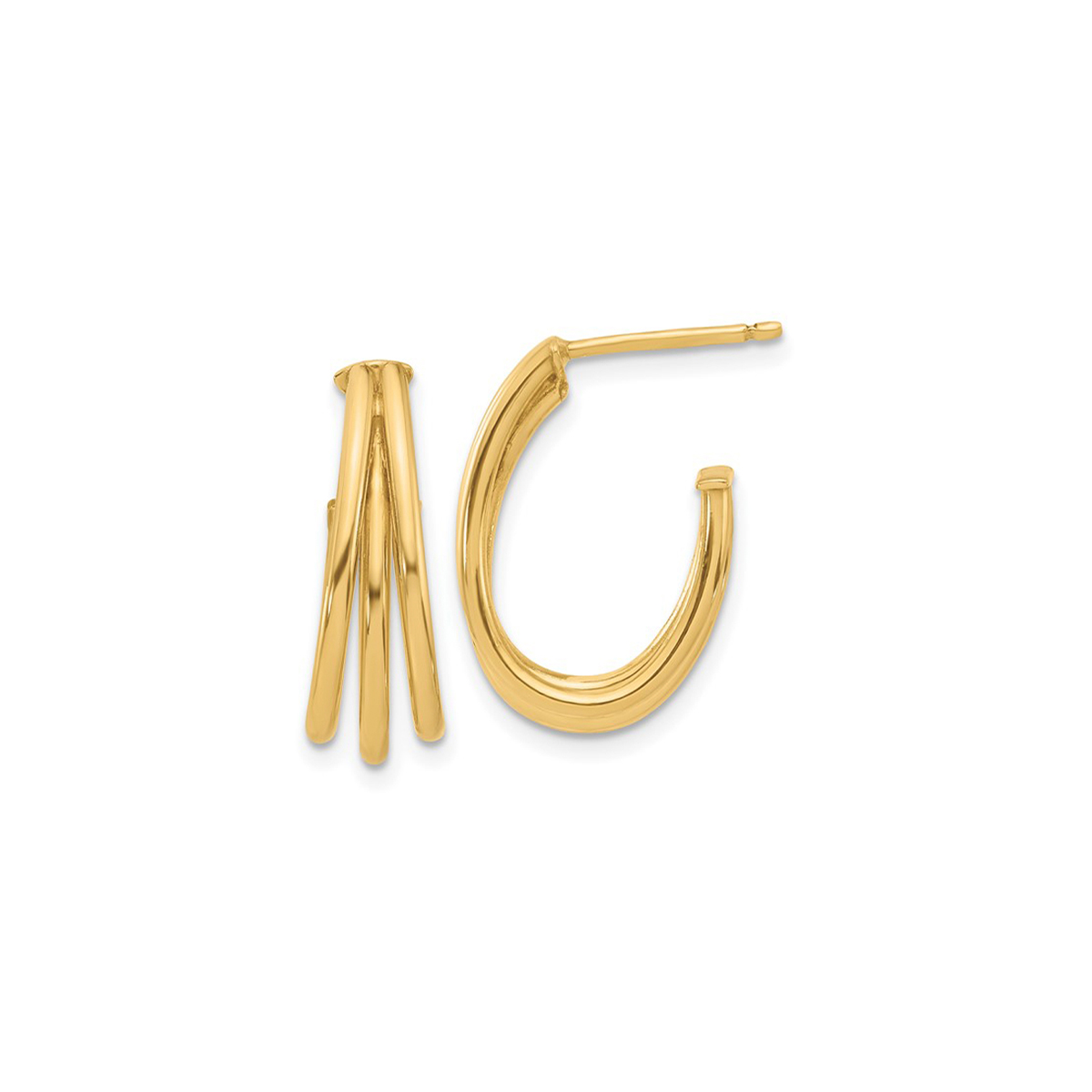 14K Yellow Gold 3-Row J-Hoop Earrings
