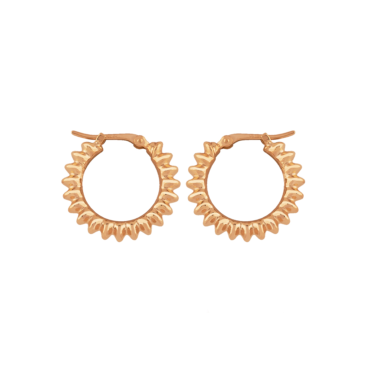 14K Yellow Gold Small Ribbed Hoop Earrings