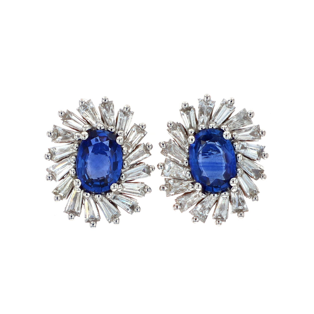 Estate 18K White Gold Sapphire and Diamond Earrings