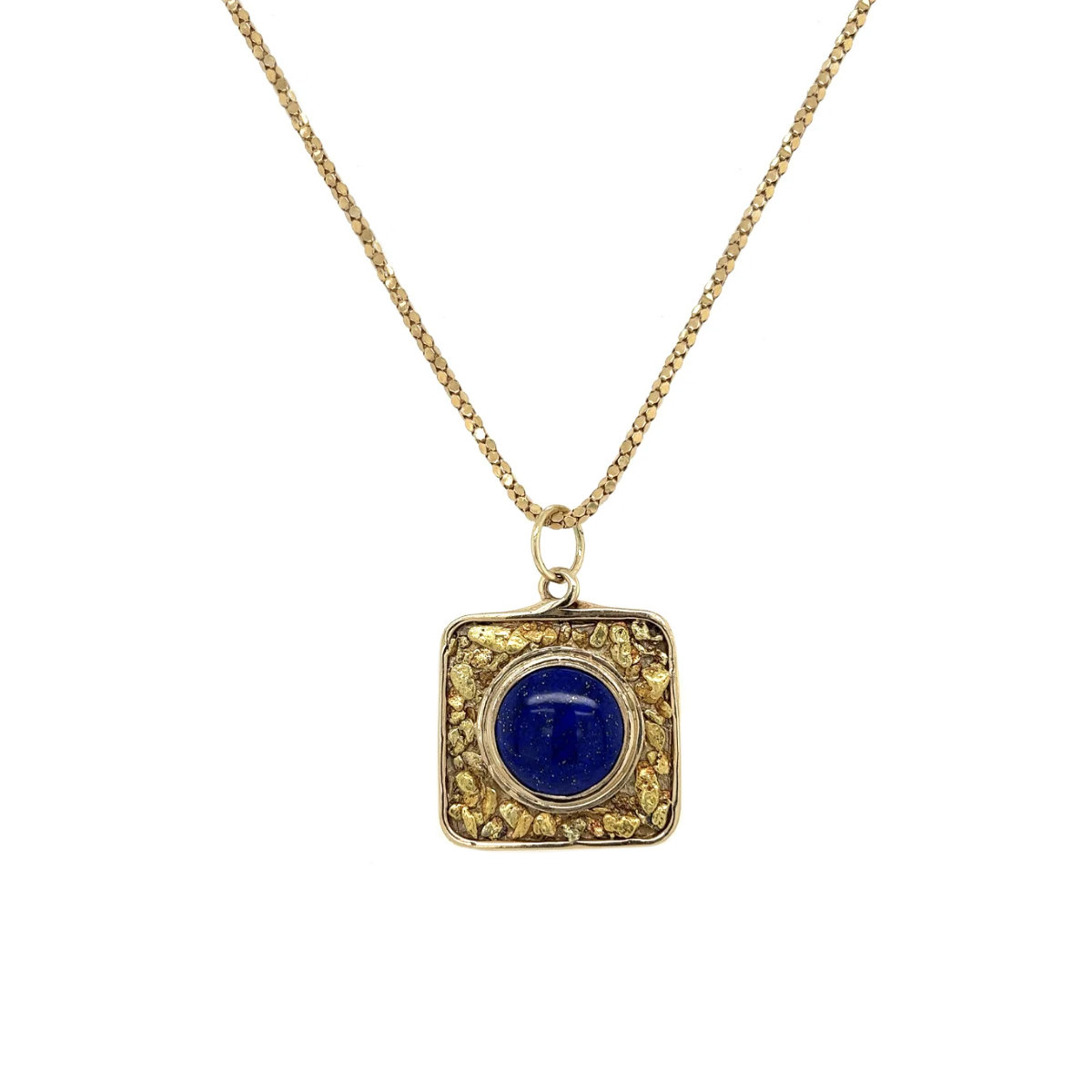 18K Yellow Gold Lapis Gold Nugget Pendant with Chain