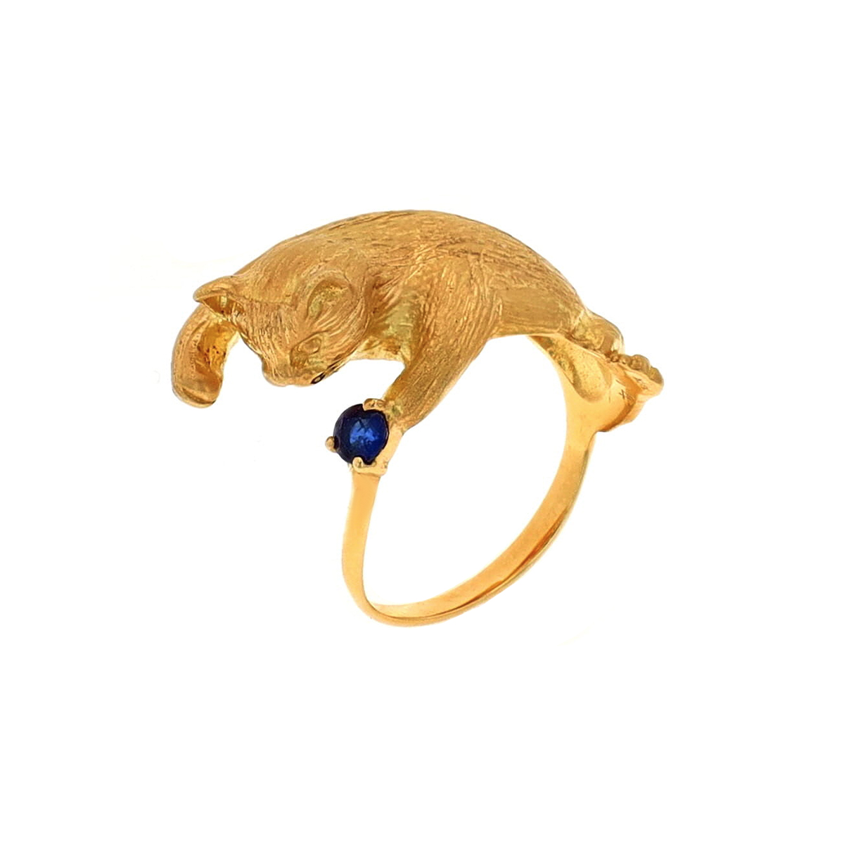 Estate 18K Yellow Gold Brushed 3D Cat Ring