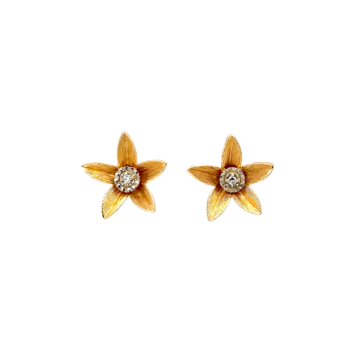Estate 14K Yellow Gold Diamond Flower Earrings