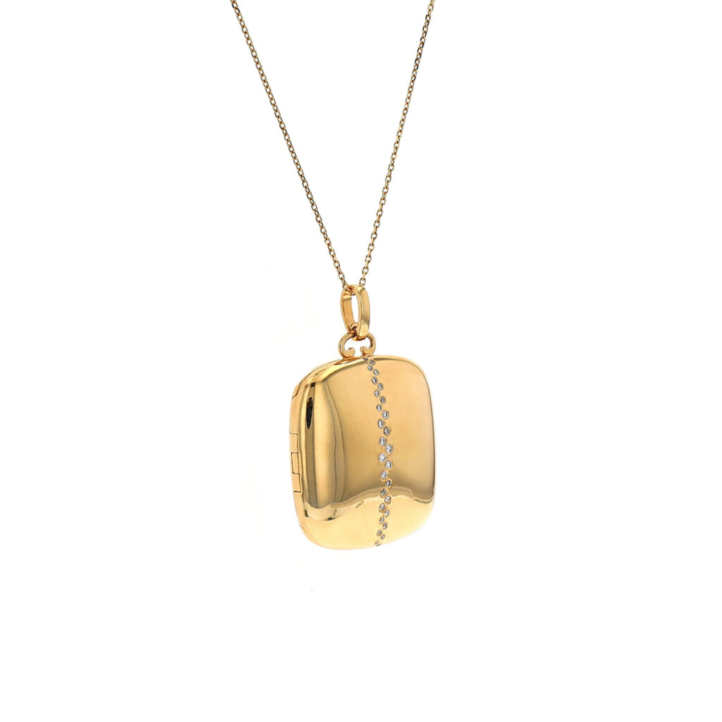 14K Yellow Gold Square Locket With Diamonds