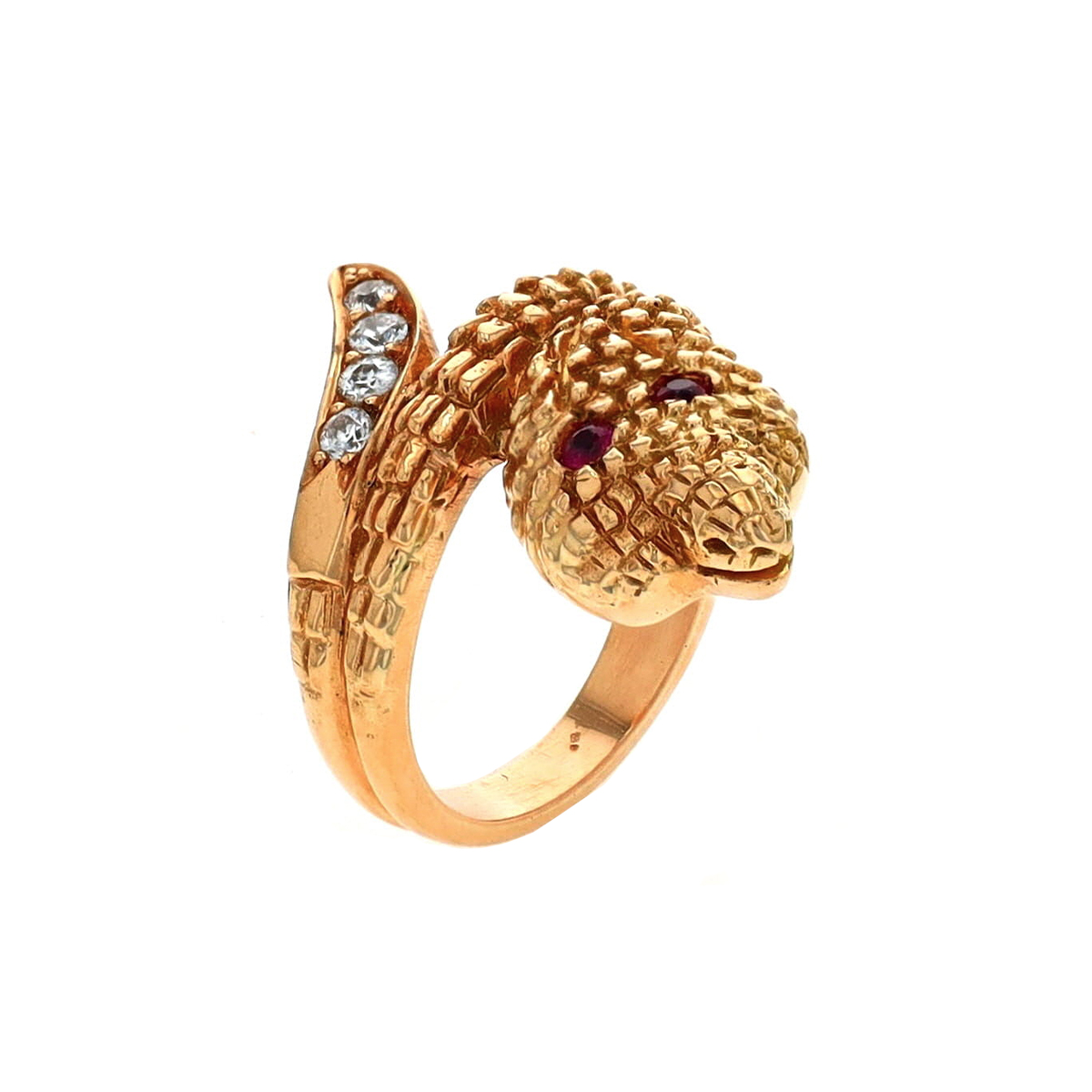 Estate 18K Yellow Gold Ruby and Diamond Serpent Ring