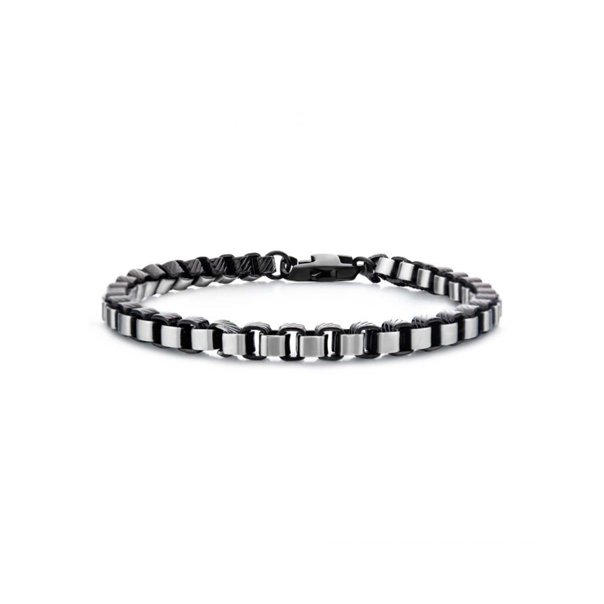 Stainless Steel and Black IP Bold Box Bracelet