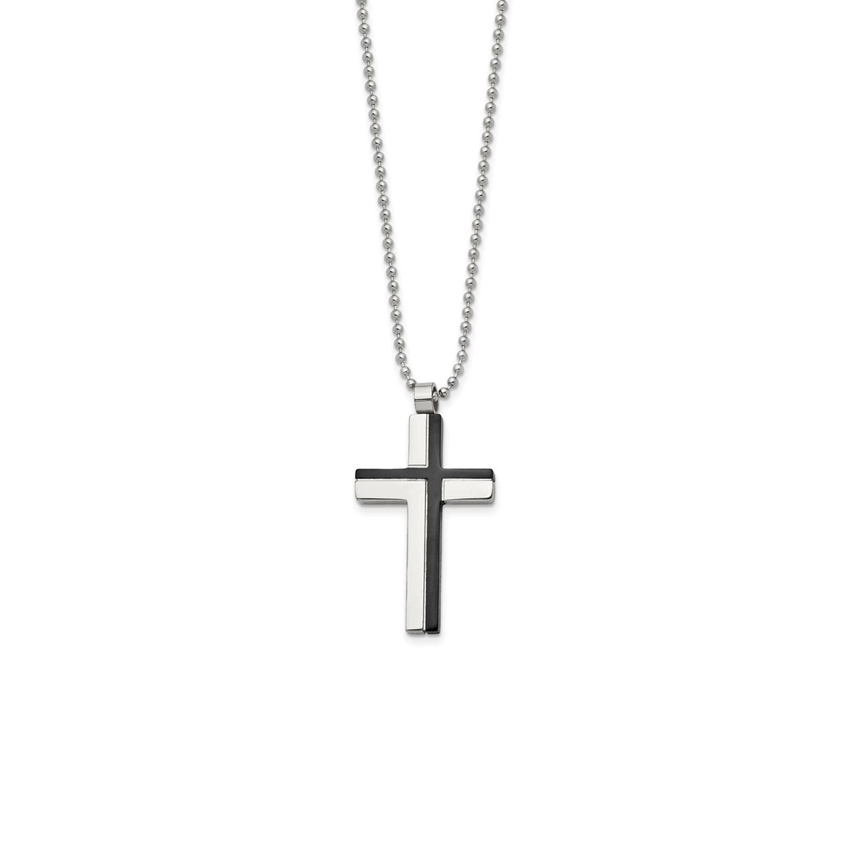 Stainless Steel and Black Lasercut Cross Pendant with Chain