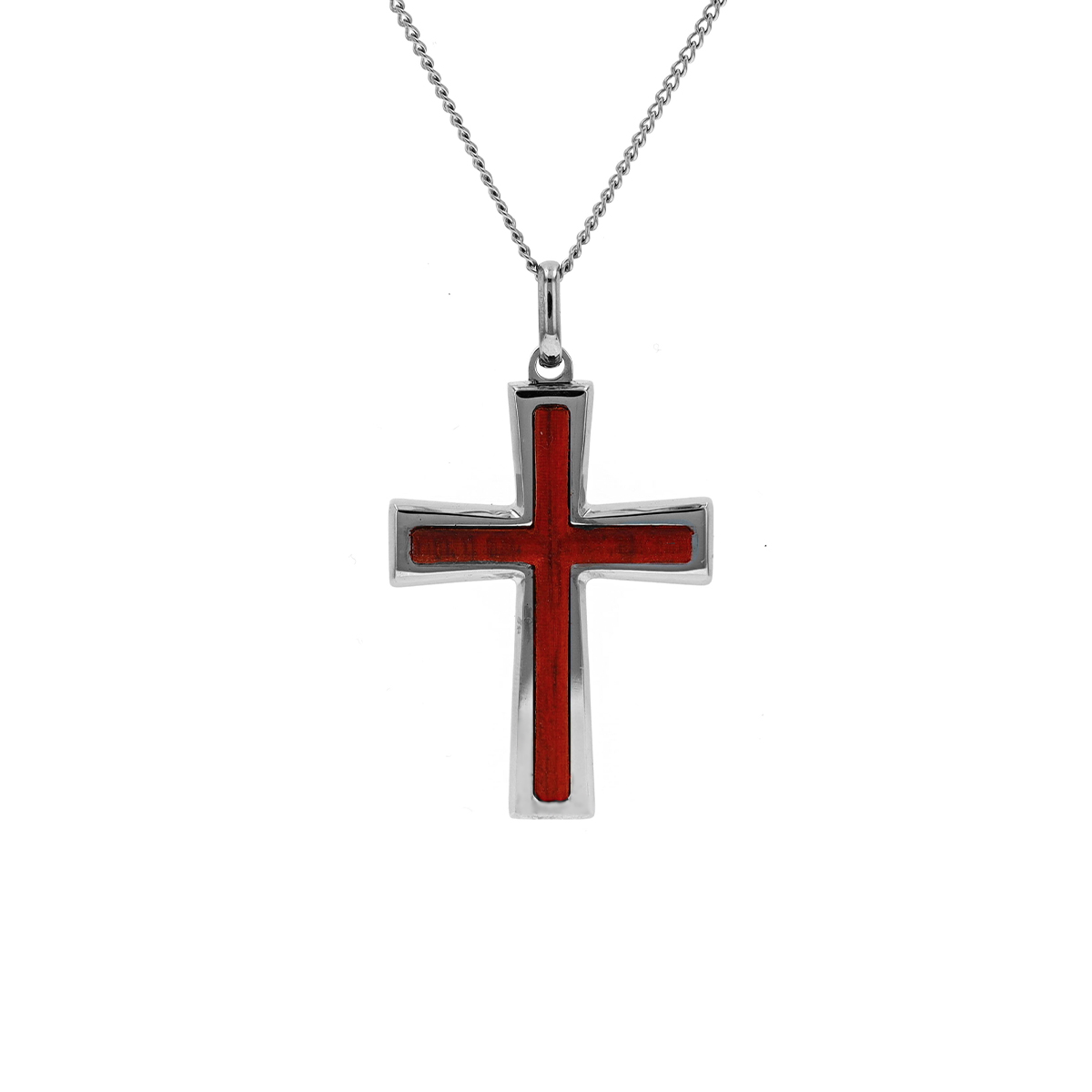 Wooden Cross Pendant and Stainless Steel Chain