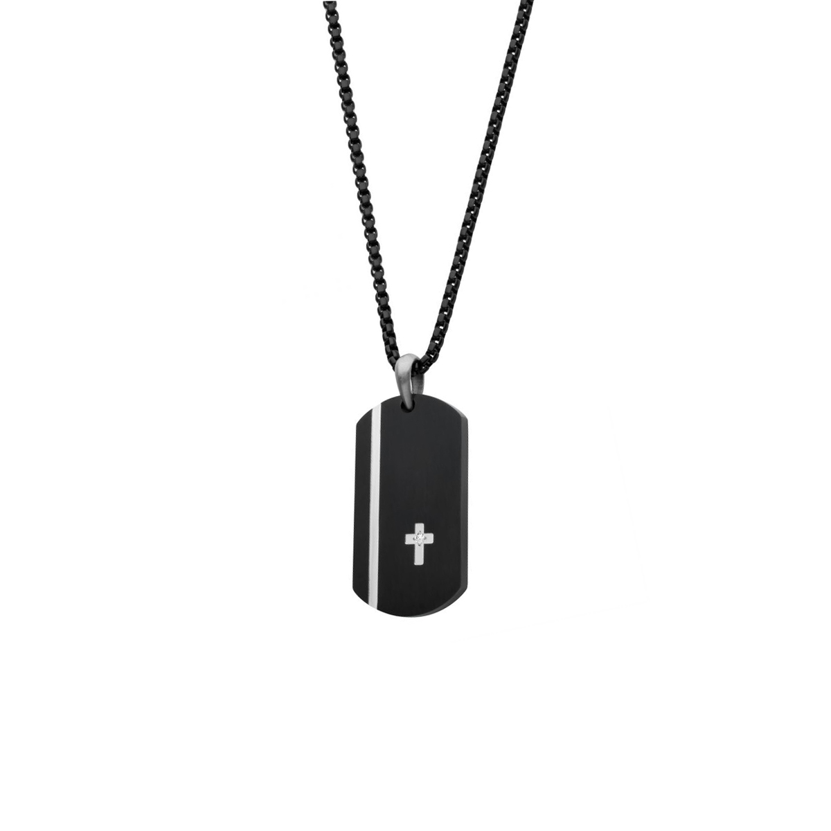 Stainless Steel Diamond Cross Dogtag Pendant with Chain