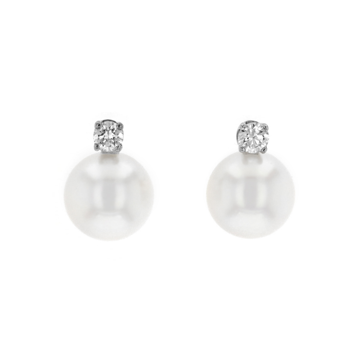14K White Gold Akoya Pearl and Diamond Stud Earrings