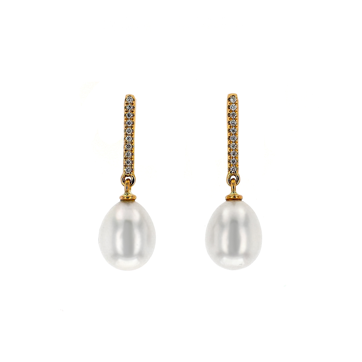 14K Yellow Gold Freshwater Pearl and Diamond Dangle Earrings