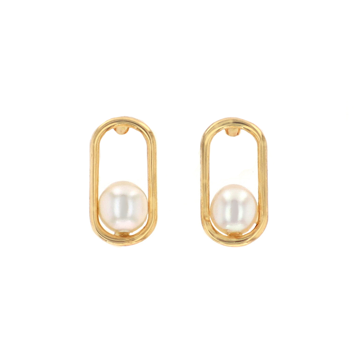 14K Yellow Gold Freshwater Pearl Open Oval Earrings