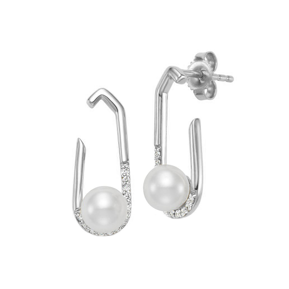 18K White Gold Freshwater Pearl and Diamond Earrings