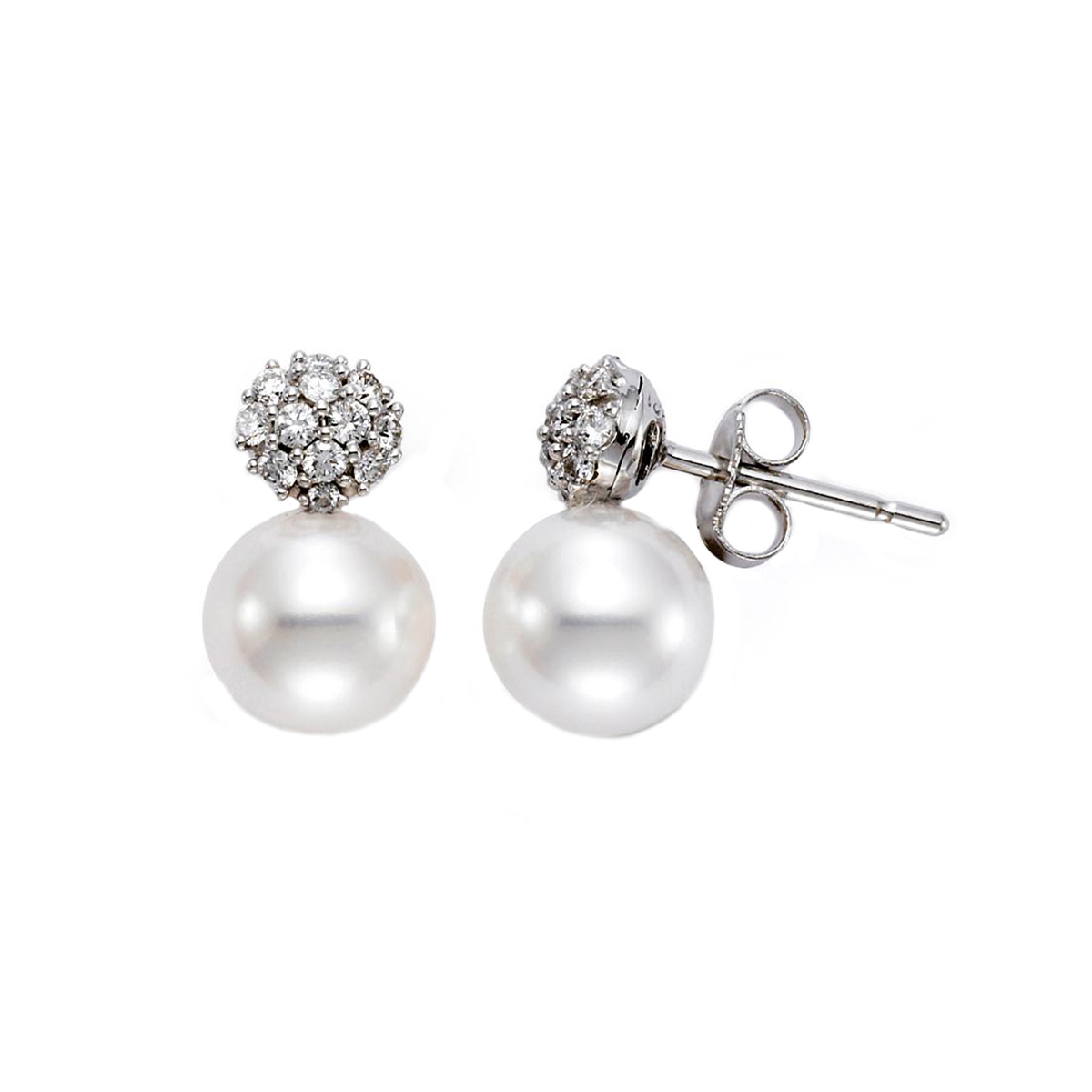 18K White Gold Pavé Diamond and Pearl Dangle Earrings