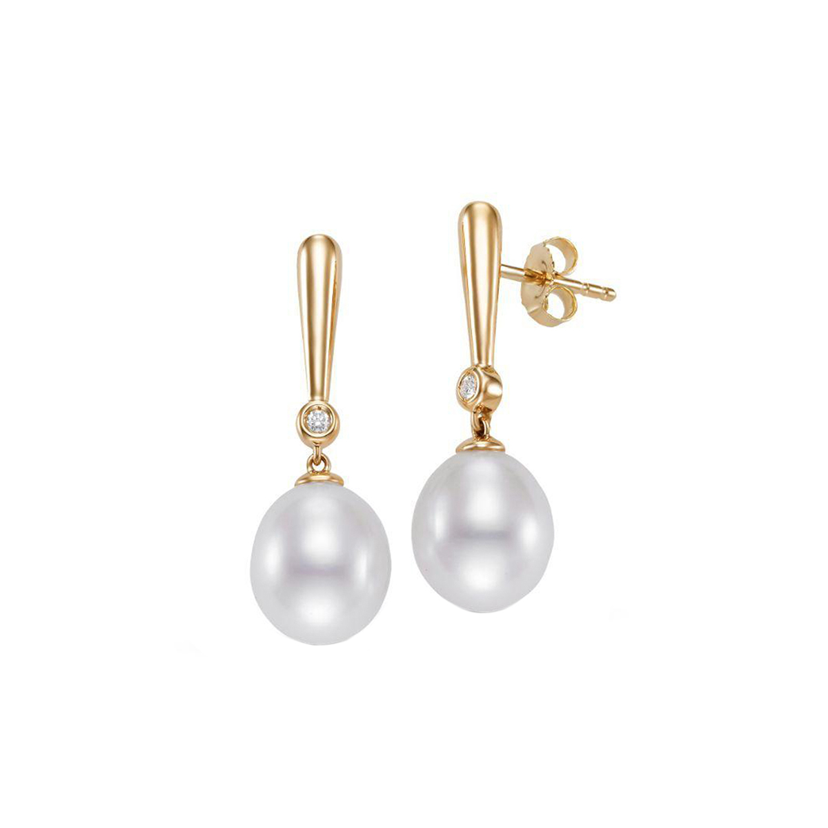 18K Yellow Gold Pearl and Diamond Dangle Earrings