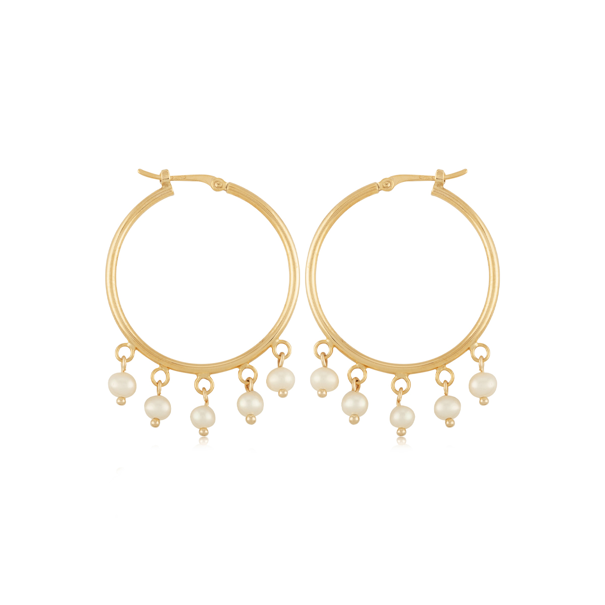 14K Yellow Gold Hoop Earrings with Pearl Dangles