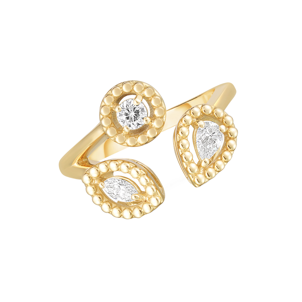 18K Yellow Gold Diamond Three-Stone Ring
