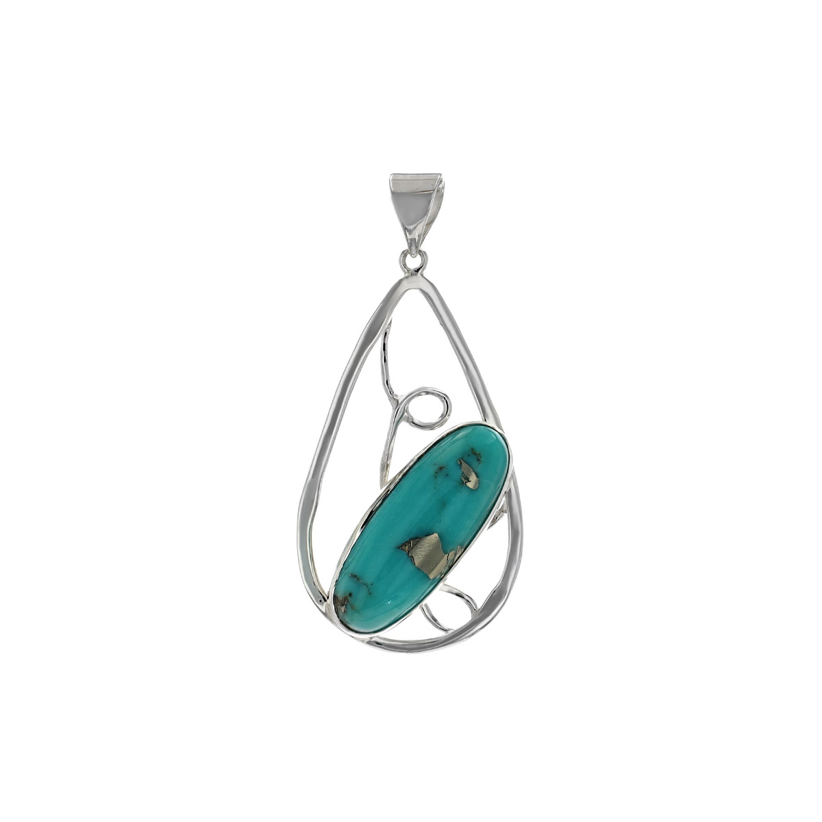 Sterling Silver Oval Cabochon Turquoise Pear-shape Pendant