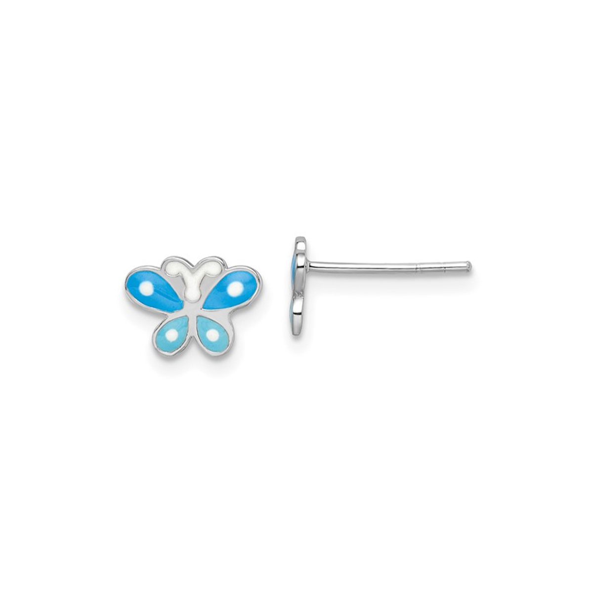 Children's Sterling Silver Enamel Blue Butterfly Earrings