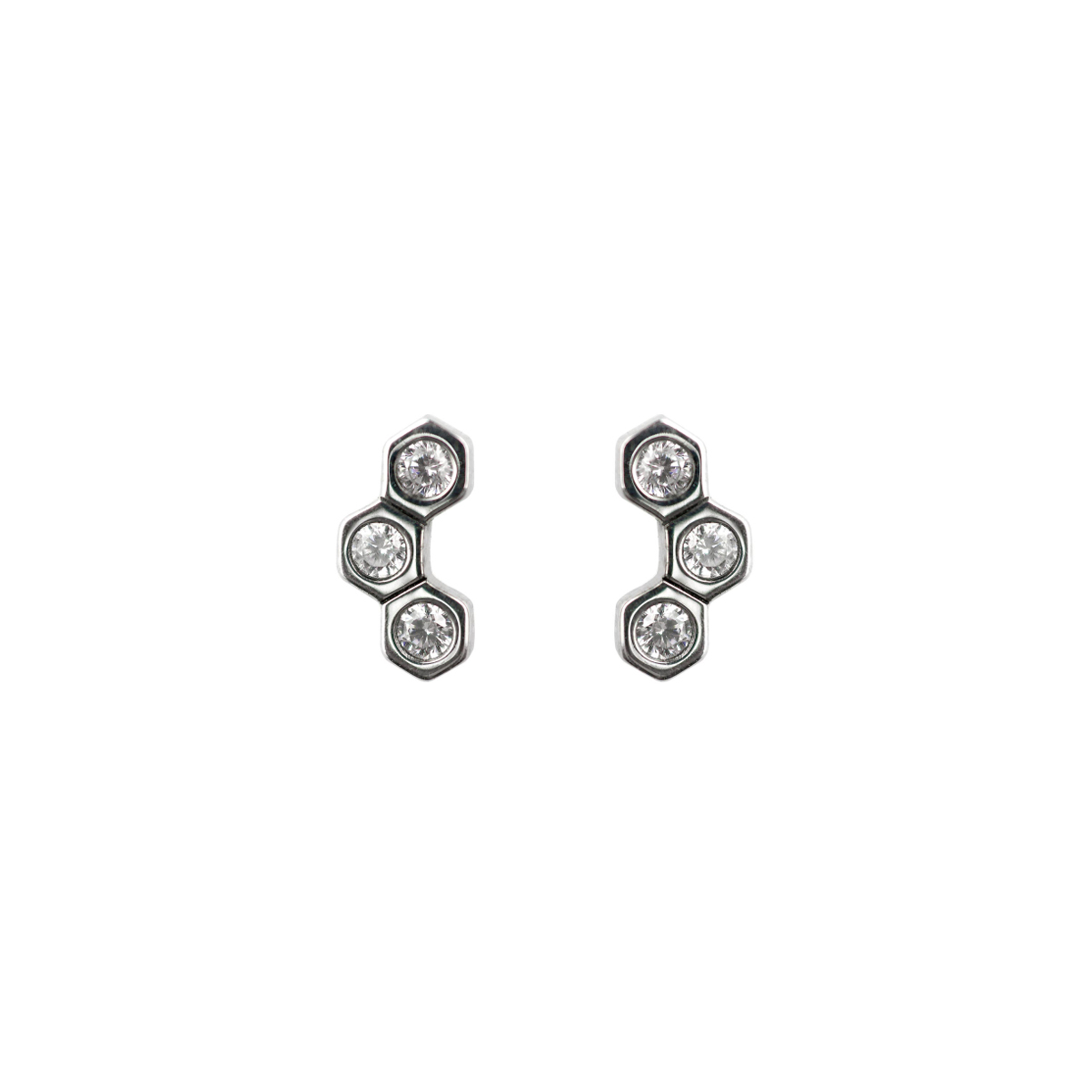 Sterling Silver Dew Triple Hexagon Cubic Zirconia Earrings