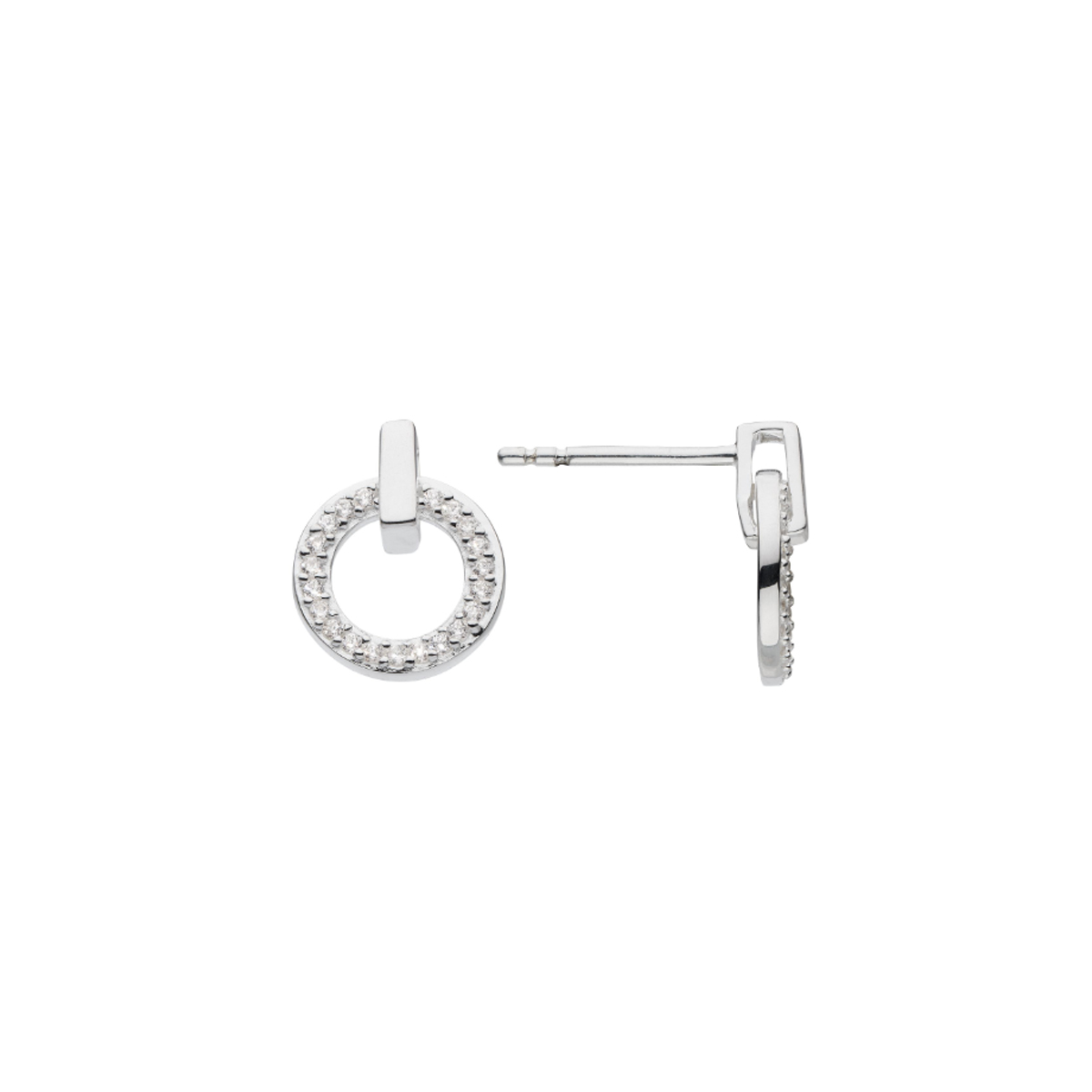 Sterling Silver Dew Cubic Zirconia Circle with Bar Earrings