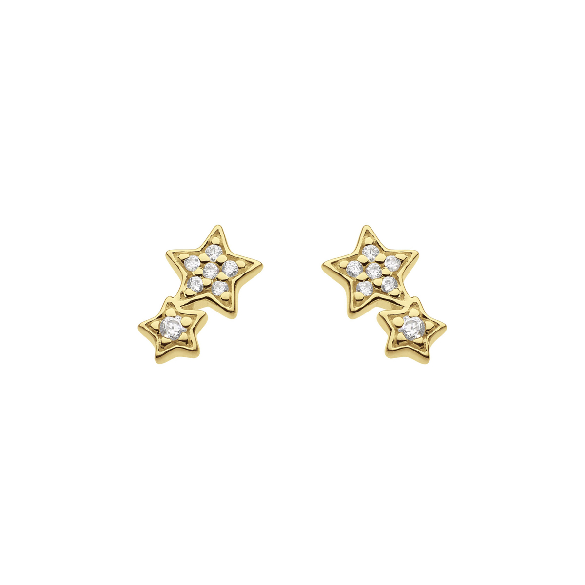 Gold Plated Sterling Silver Dew Double Star Cubic Zirconia Earrings