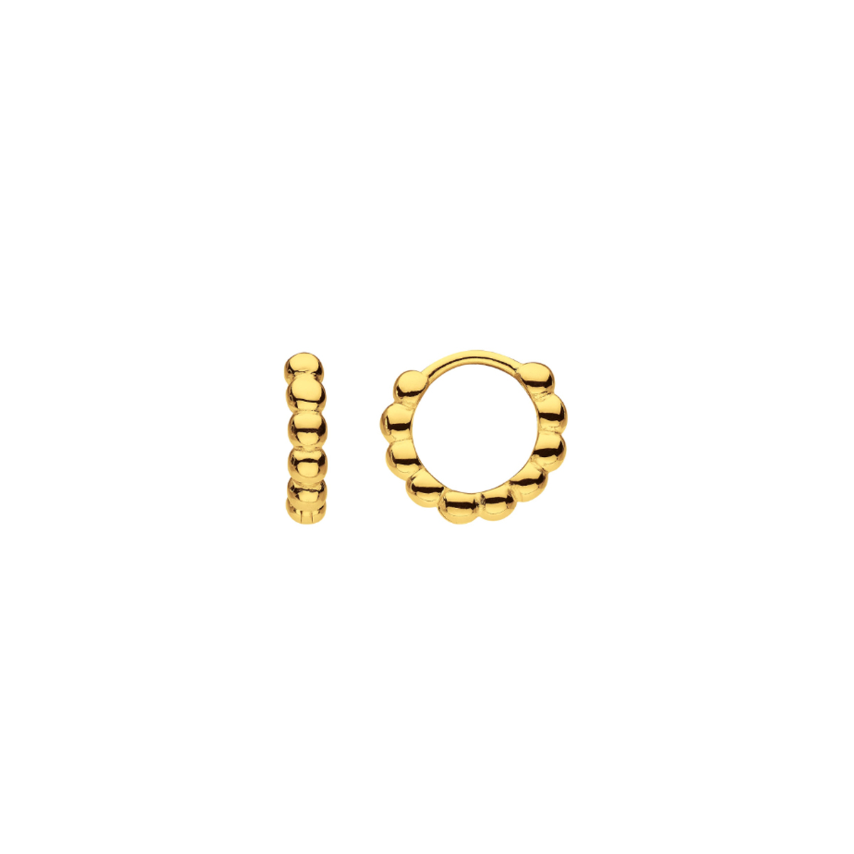 Gold Plated Sterling Silver 12 mm Beaded Huggie Hoop Earrings