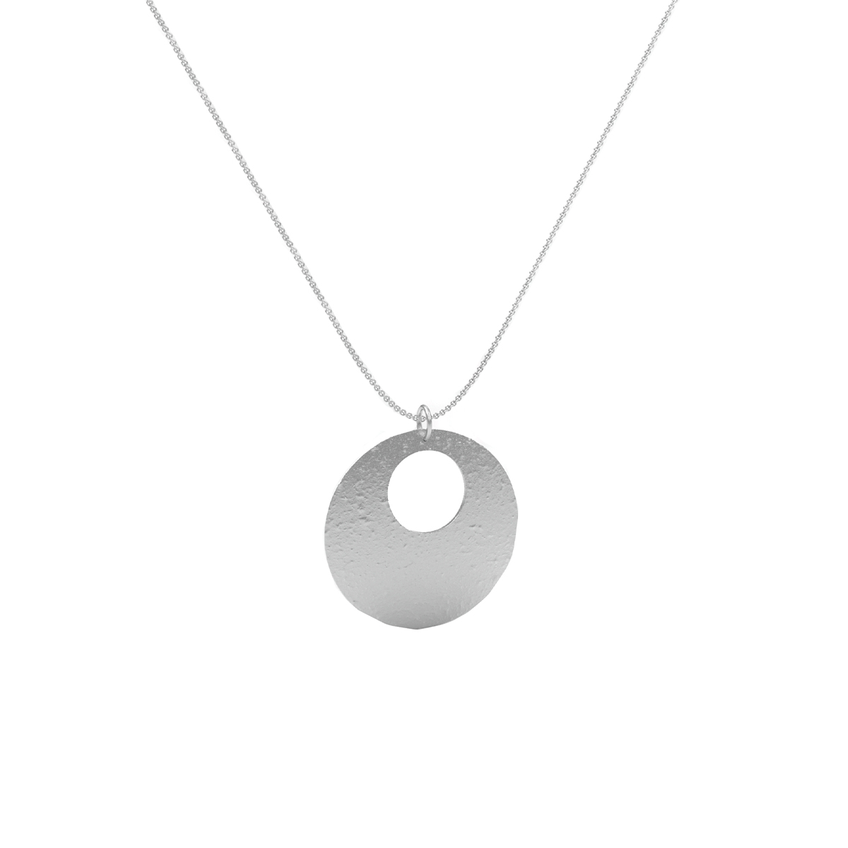 Sterling Silver Hammered Domed Circle Pendant with Chain