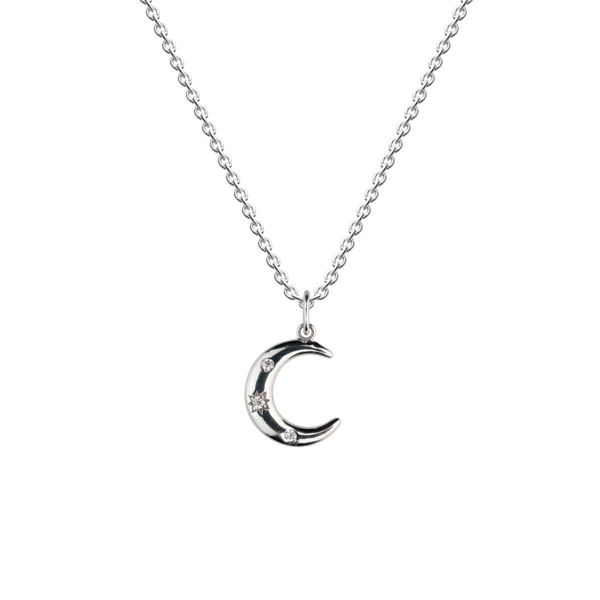Sterling Silver Dew Cubic Zirconia Moon Pendant with Chain